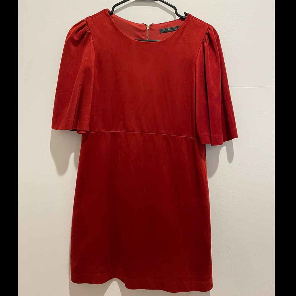Red velvet dress.